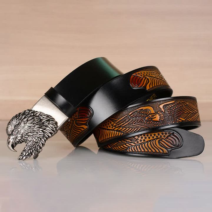 Herren Ledergürtel mit Automatik-Schnalle und filigranem Adlerkopf