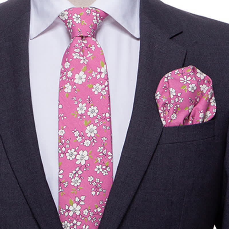 2-teiliges Herren Krawatten-Set mit Gänseblümchen und Rosen
