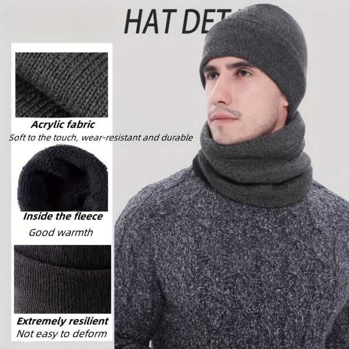 3er Set Warme Beanie Mütze Schal Touchscreen Handschuhe