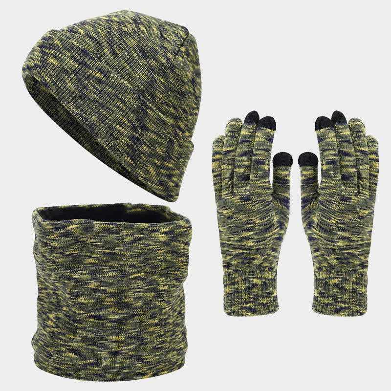 3-teiliges Unisex-Mehrfarbiger Hut-Schal-Handschuh-Set