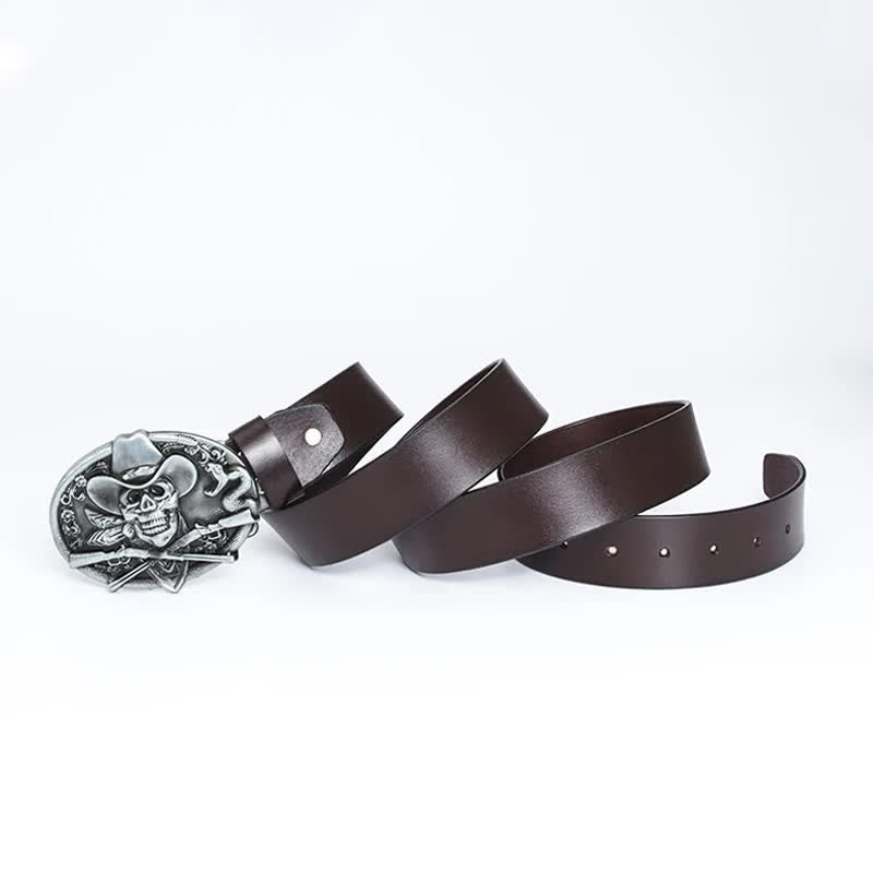 Ledergürtel für Herren mit Piraten-Totenkopf und Kreuzpistolen