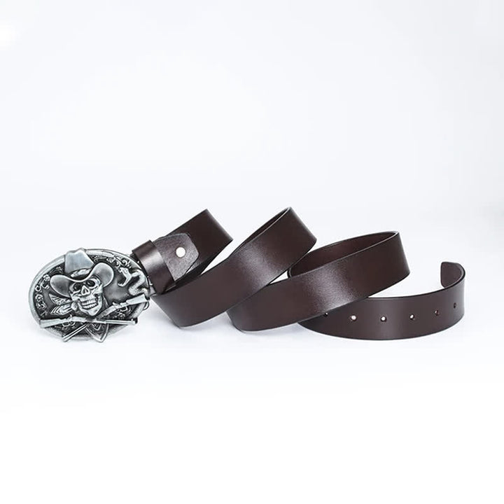 Ledergürtel für Herren mit Piraten-Totenkopf und Kreuzpistolen