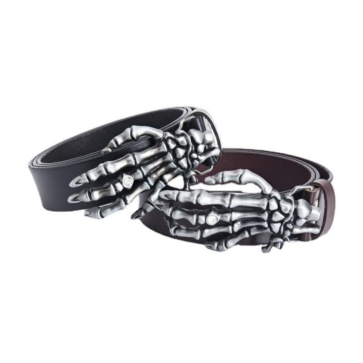 Herren Rock Punk Skelett Hand Ledergürtel