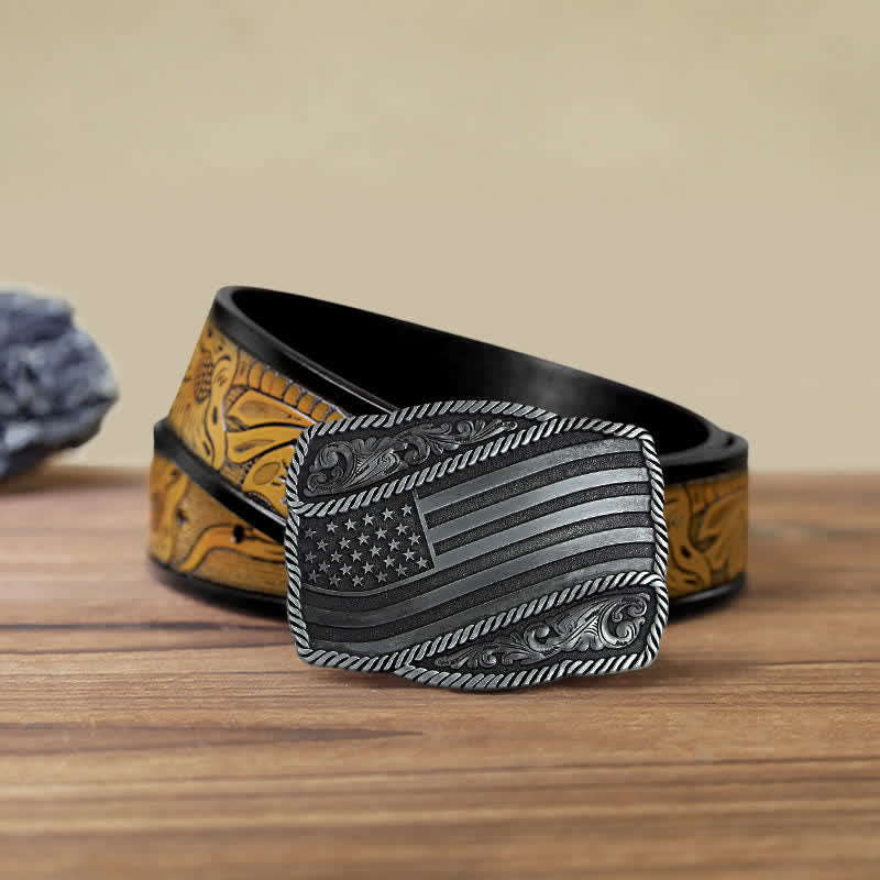 Herren DIY American Flag Antik-Schnalle Ledergürtel