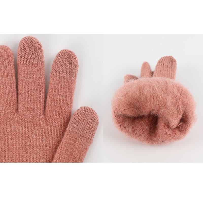 3er-Set Damen-Pompom-Gestrickter Hut-Schal-Touchscreen-Handschuhe