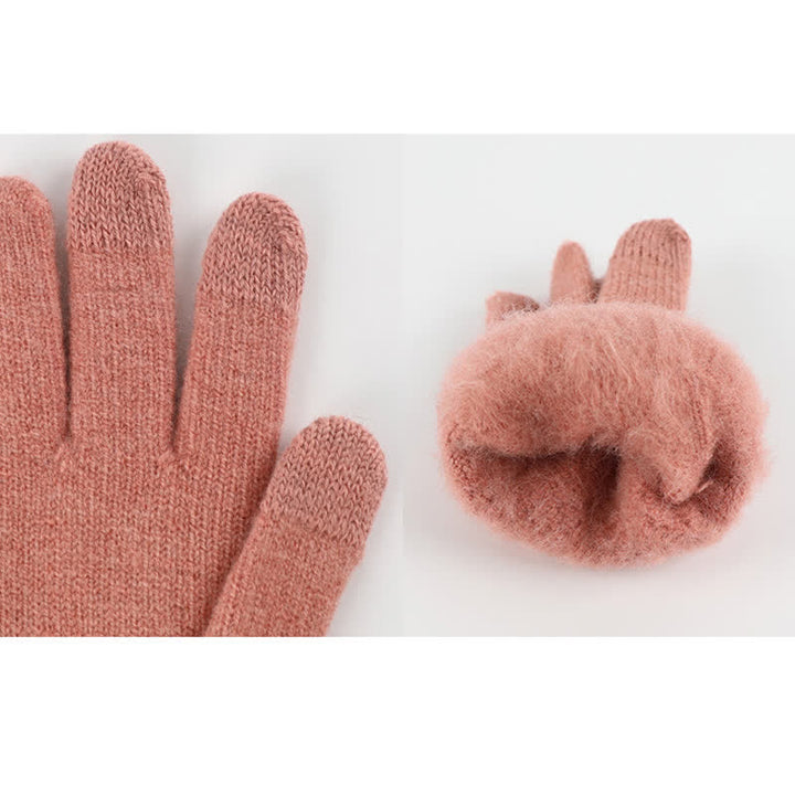 3er-Set Damen-Pompom-Gestrickter Hut-Schal-Touchscreen-Handschuhe