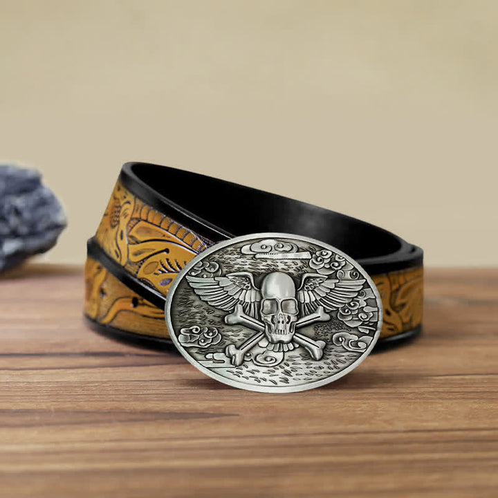 Herren DIY Totenkopf-Engel Kreative Bierhalter-Schnalle Ledergürtel