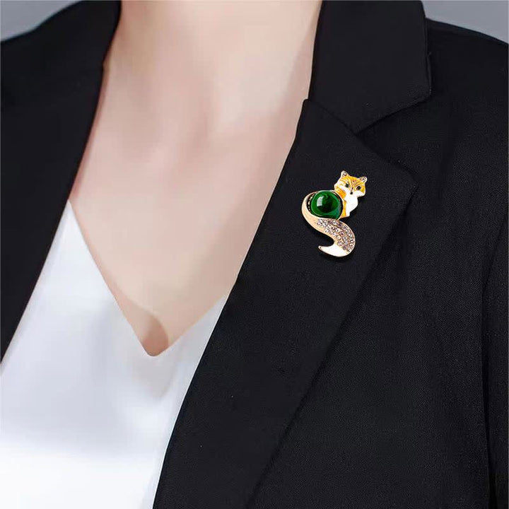 Damen Glasiert Emaille Fuchs Brosche