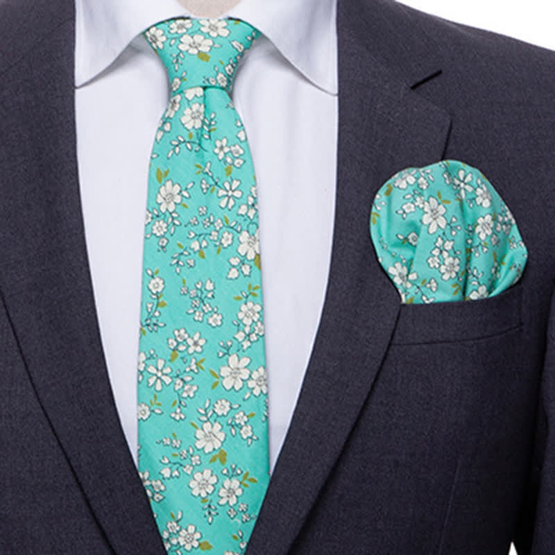 2-teiliges Herren Krawatten-Set mit Gänseblümchen und Rosen