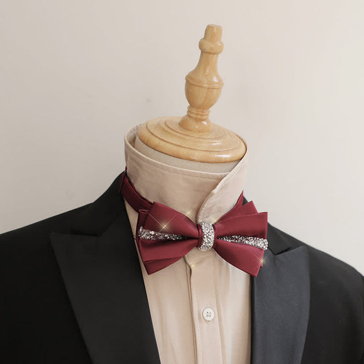 Herren-Set aus Satin mit Fliege und Einstecktuch und glänzendem Strass