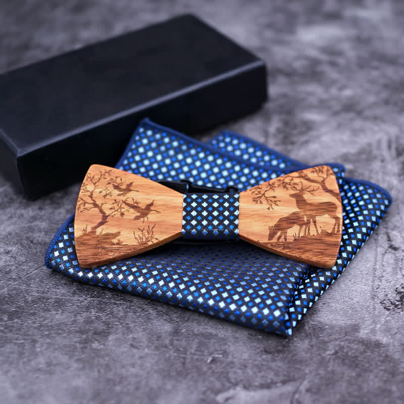 3er-Set Herren Elegante Weihnachtselch Holzfliege Set