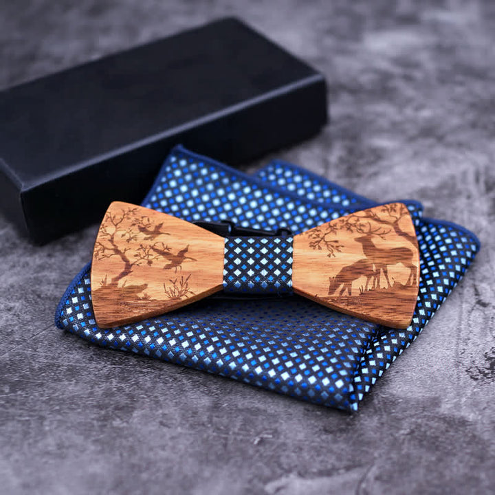 3er-Set Herren Elegante Weihnachtselch Holzfliege Set