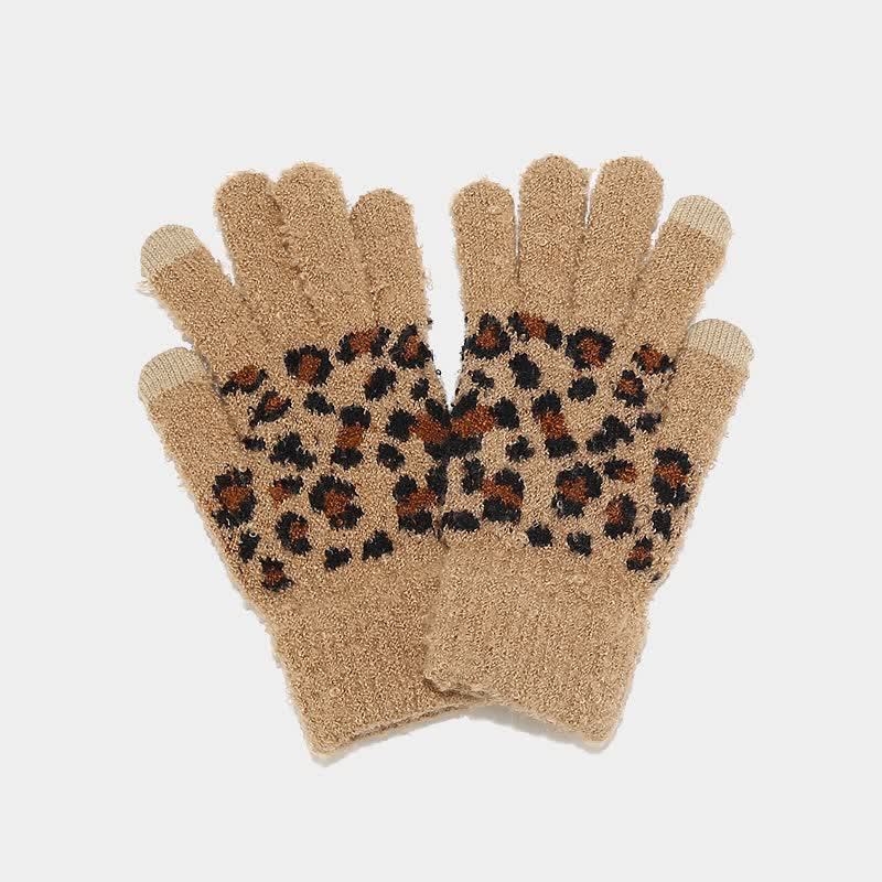 3-teiliges Damen-Set mit Leopardenmuster-Mütze, Schal und Handschuhen