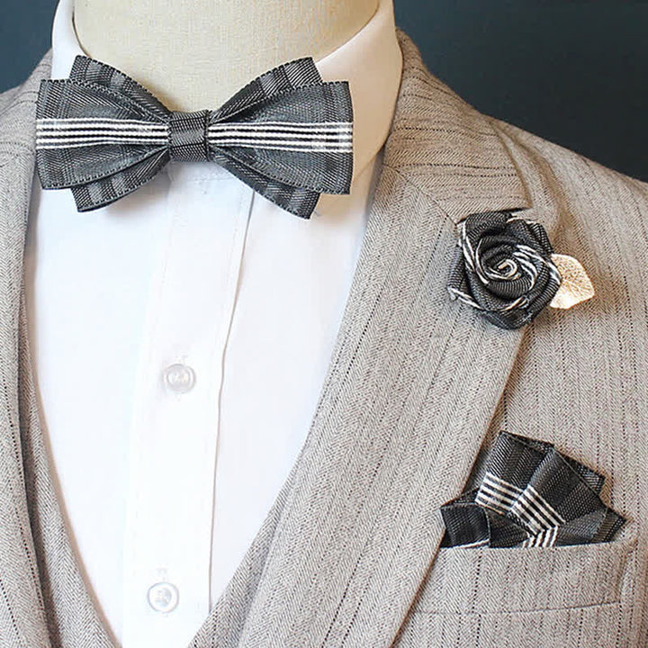 3-teiliges Horizon Stripe Plaid Fliegen-Set für Herren