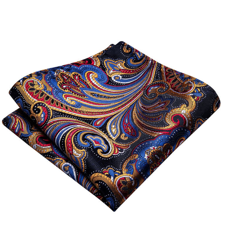 2-tlg. Herren Gold & Blau Paisley Fliege Einstecktuch Set