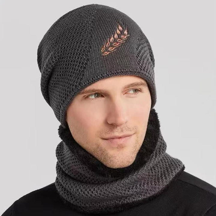 2-teiliges Set Stickmuster Weizen Beanie Mütze & Halswärmer