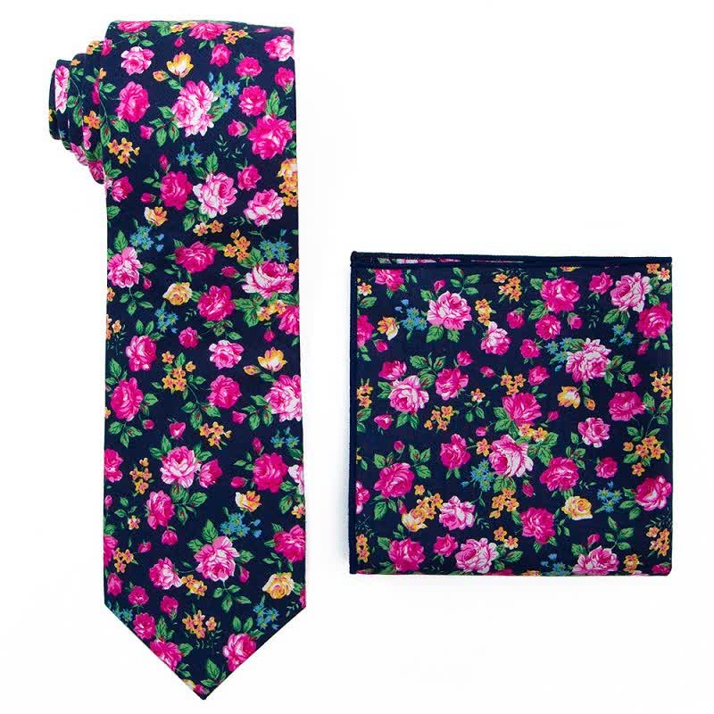 2-teiliges Herren Krawatten-Set mit Gänseblümchen und Rosen