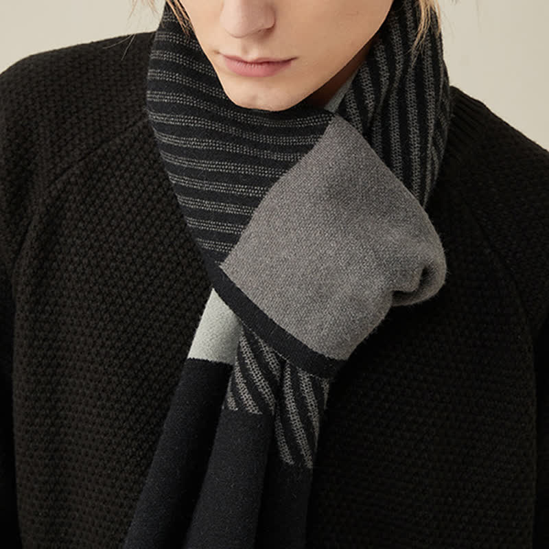 Herrenfarben Kontrastierender Gestreifter Reiner Wollschal