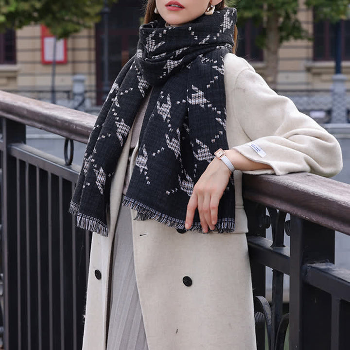 Großer Frauen-Schal im Hahnentritt-Muster, Warm