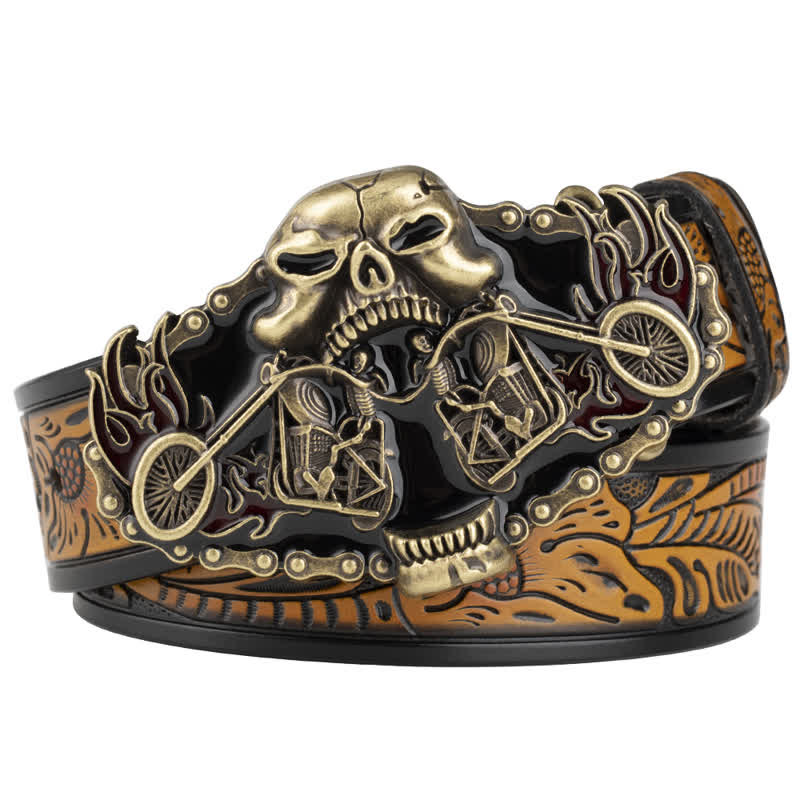 Gothic-Motorrad-Gürtel aus Leder mit Geisterkopf für Herren