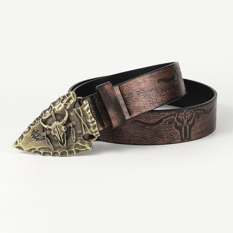 Herren-Ledergürtel im Vintage-Stil mit dreieckigem Relief und Stierkopf