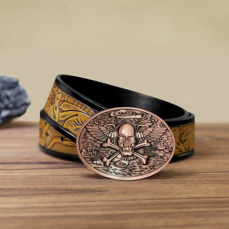 Herren DIY Totenkopf-Engel Kreative Bierhalter-Schnalle Ledergürtel