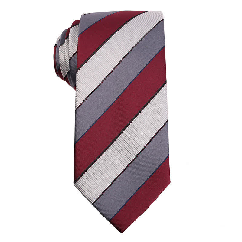 Elegante gestreifte Krawattenserie für Männer - Rot & Grau - image 8