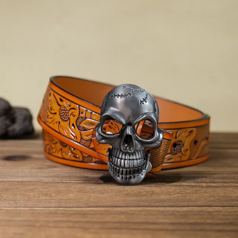 DIY Totenkopfschnalle Ledergürtel für Männer