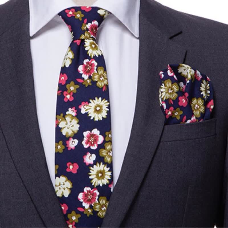2er Set Herren Krawatte im Bohemian Stil mit Blumenmuster