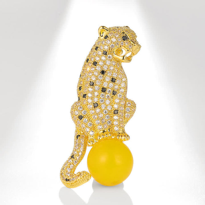 Herrenbrosche mit Leopardenmuster und Perlen - Gelb - image 7