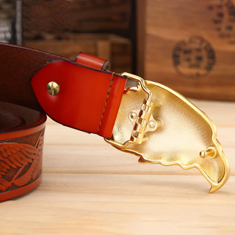 Herrengürtel mit scharfem Blick und 3D-Geierkopf-Adlerschnalle aus Leder