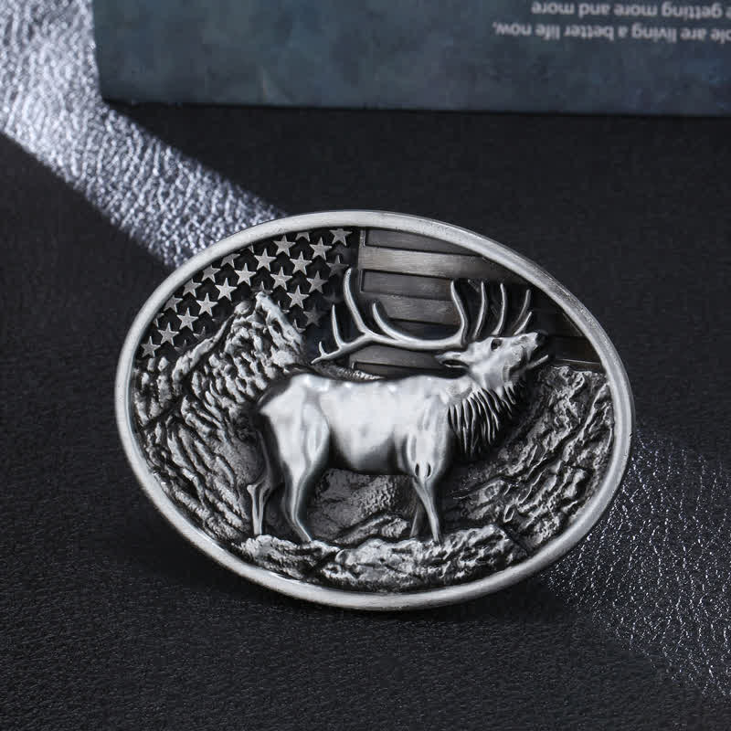 Herren DIY Elch Hirsch Amerika-Flagge Schnalle Ledergürtel