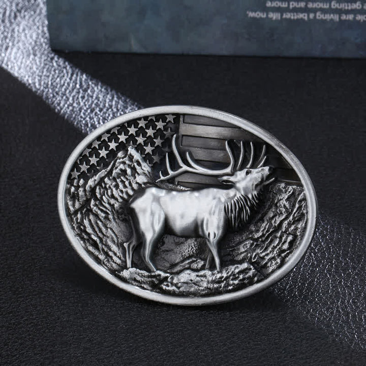 Herren DIY Elch Hirsch Amerika-Flagge Schnalle Ledergürtel