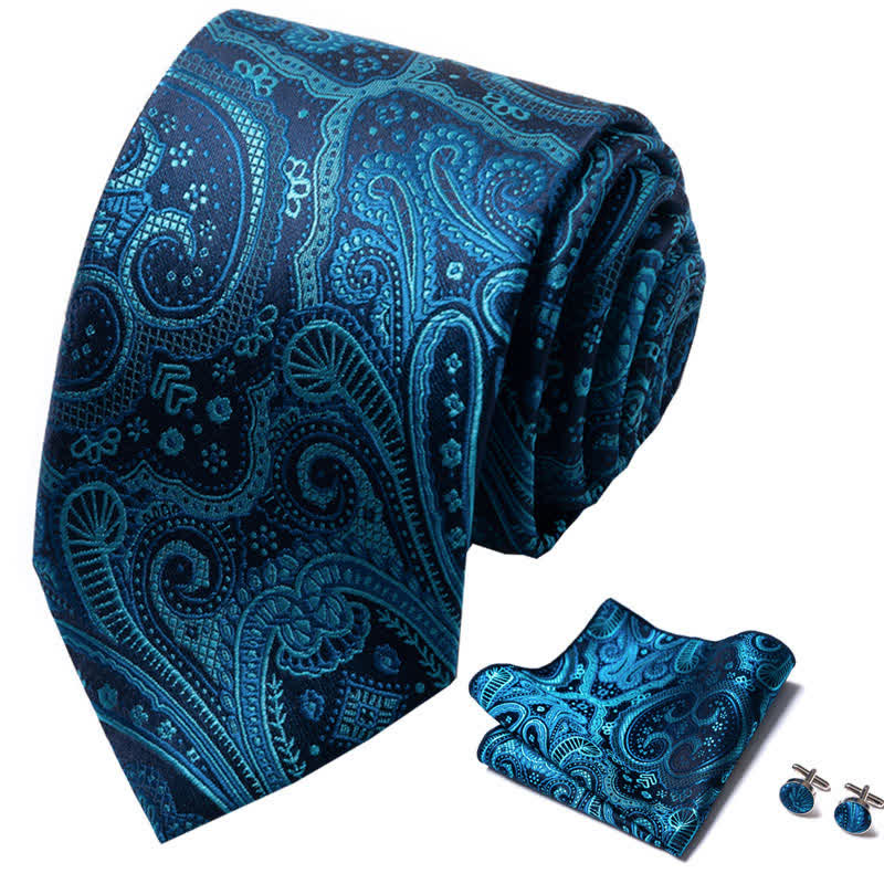 3-tlg. Herren-Krawattenset Teal Paisley