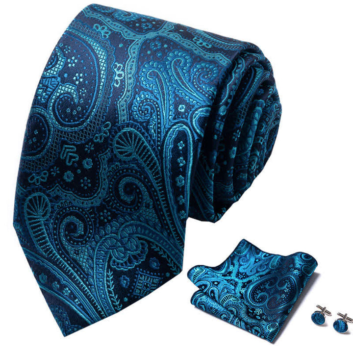 3-tlg. Herren-Krawattenset Teal Paisley