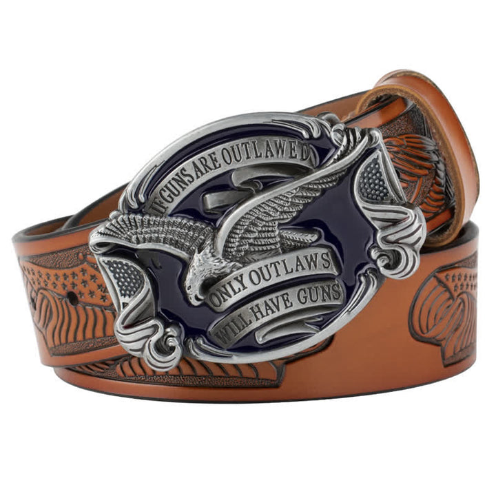 Herren Ledergürtel mit fliegendem Adler und amerikanischer Flagge