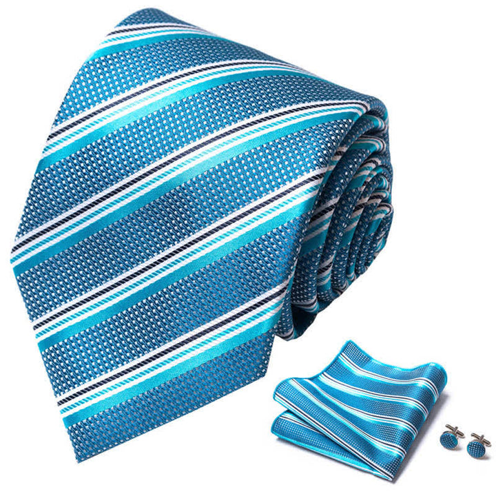 Türkis & Aqua Blau 3-teiliges Herrenschlips-Set mit Streifen