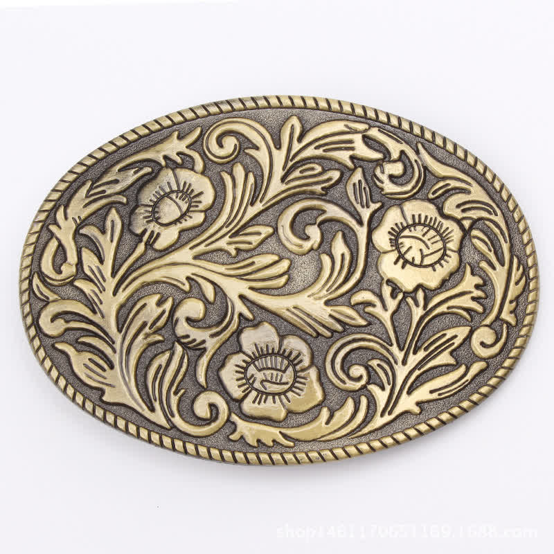 Herren DIY klassischer Blumen-Oval-Schnalle Ledergürtel