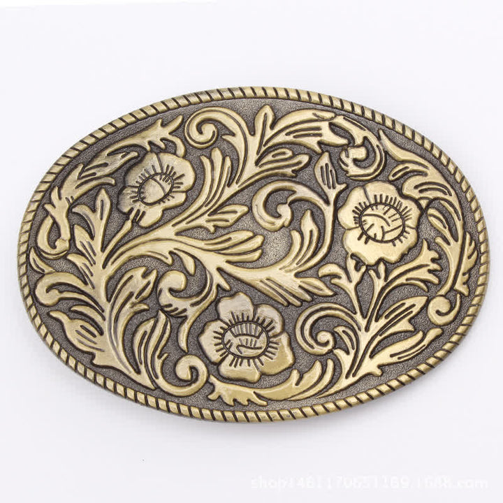 Herren DIY klassischer Blumen-Oval-Schnalle Ledergürtel