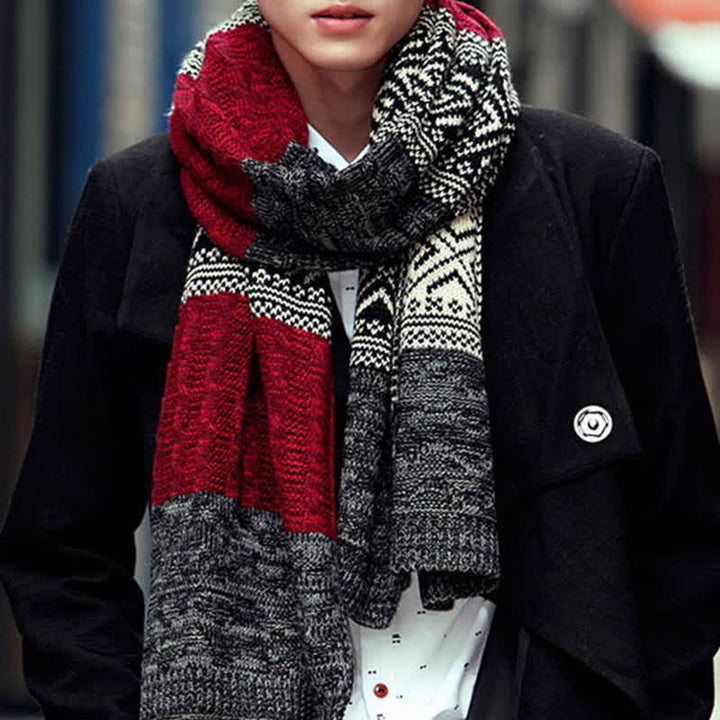 Herren Argyle Gestrickter Color Block Schal