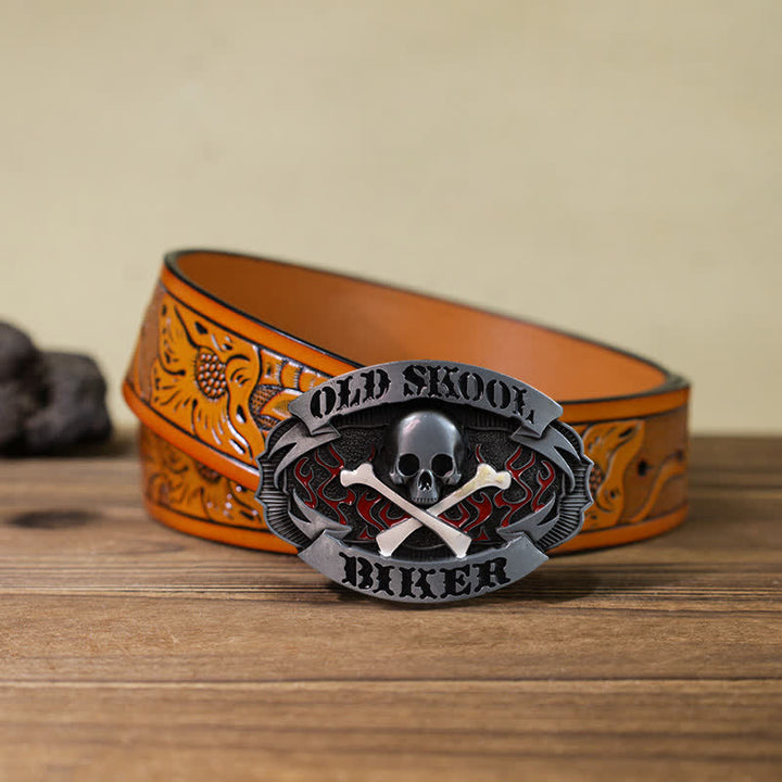 Herren DIY Skull Biker Cross Bone Buckle Ledergürtel