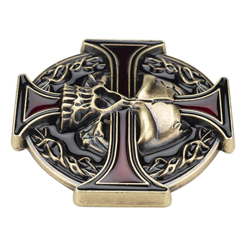 Herren Ledergürtel mit eingraviertem Kreuz-Schädel Muster