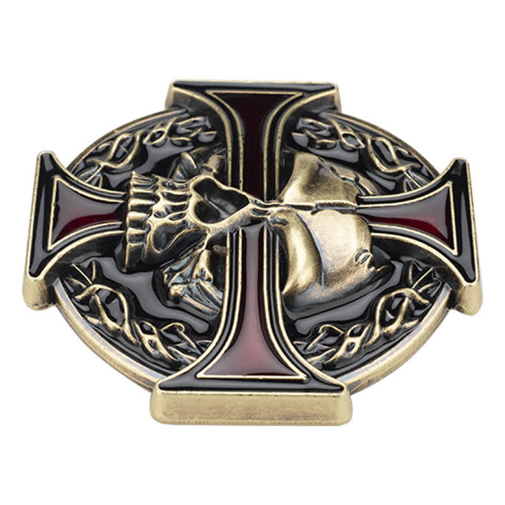 Herren Ledergürtel mit eingraviertem Kreuz-Schädel Muster