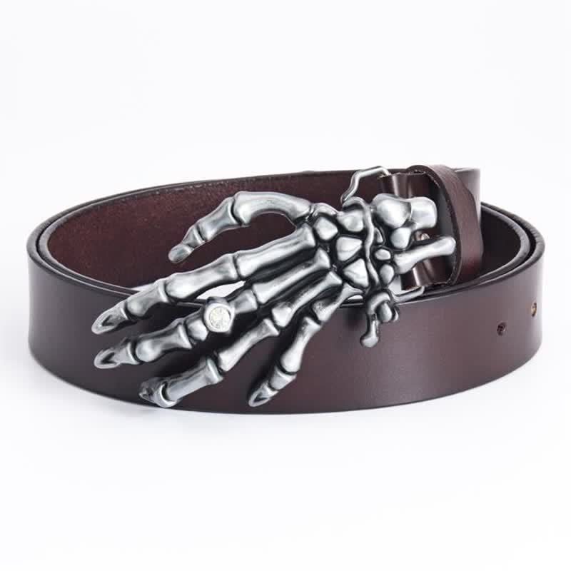 Herren Rock Punk Skelett Hand Ledergürtel