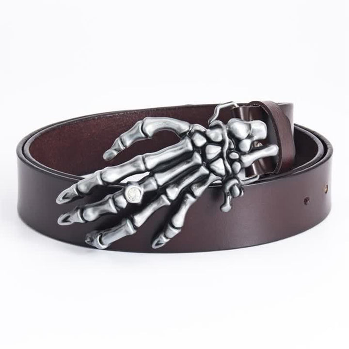 Herren Rock Punk Skelett Hand Ledergürtel