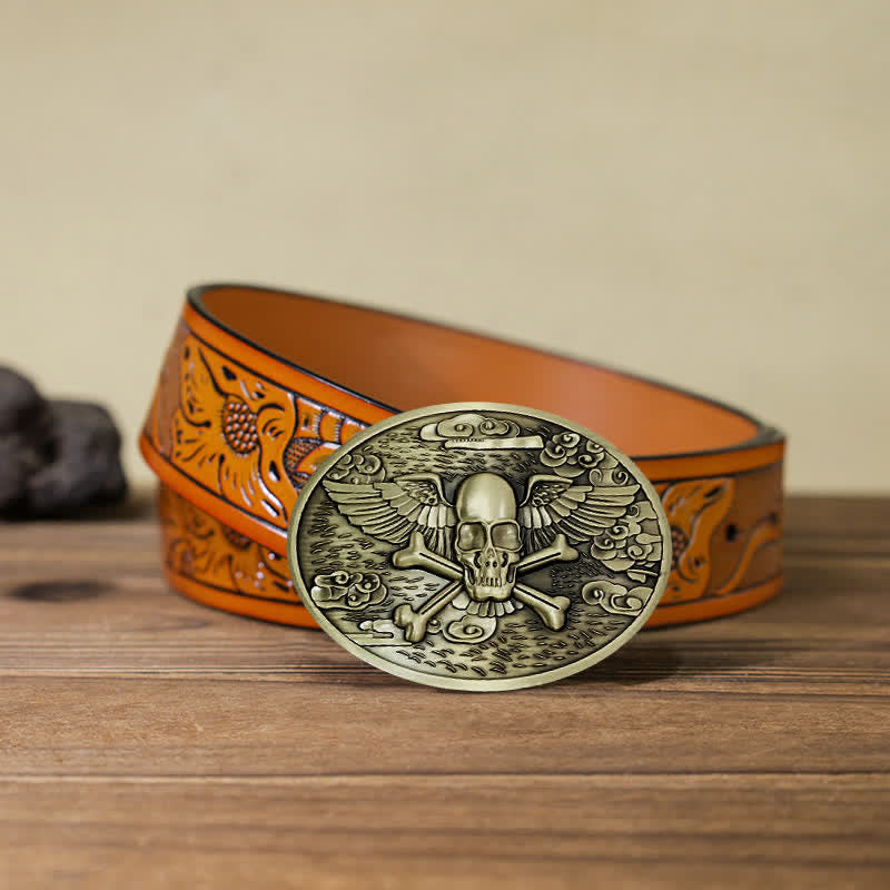 Herren DIY Totenkopf-Engel Kreative Bierhalter-Schnalle Ledergürtel