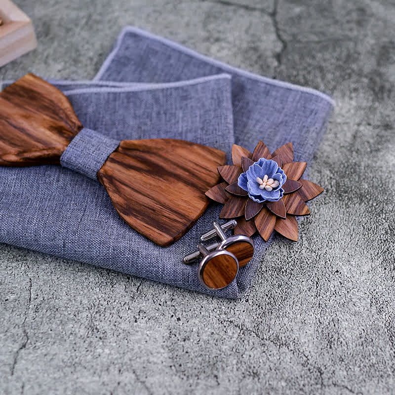 4-teiliges Herren-Set mit formellen konkaven Holzfliegen