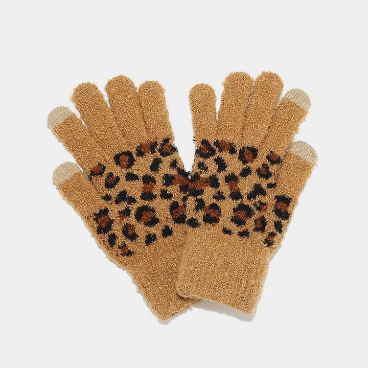 3-teiliges Damen-Set mit Leopardenmuster-Mütze, Schal und Handschuhen