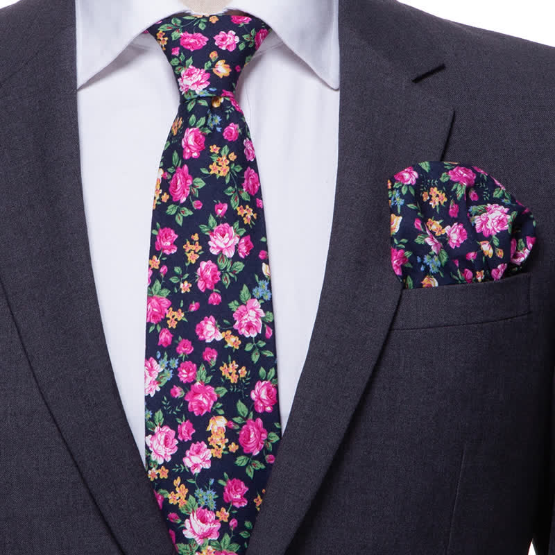 2-teiliges Herren Krawatten-Set mit Gänseblümchen und Rosen