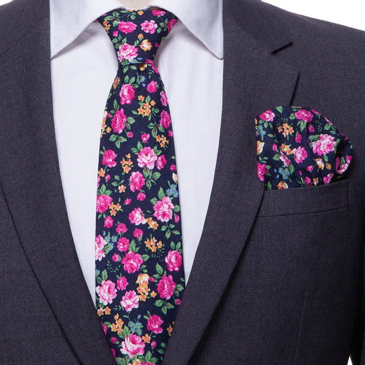 2-teiliges Herren Krawatten-Set mit Gänseblümchen und Rosen